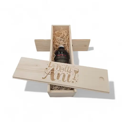 Cadou Cutie Lemn Personalizata Vin Rosu Sec Varvaglione Papale Primitivo di Manduria