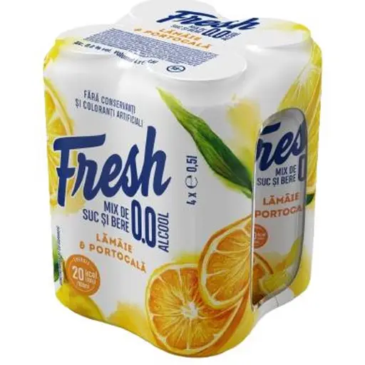 Fresh 0.0 Bere fara alcool mix cu suc de lamaie si portocale doza 4 pack