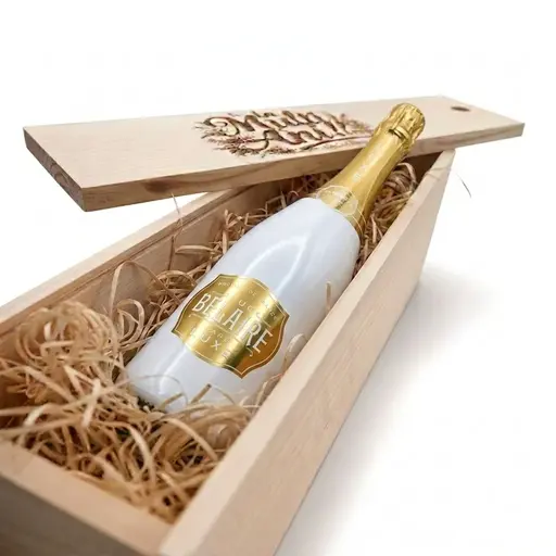 Pachet Cadou Cutie Lemn Personalizata Vin Spumant LED