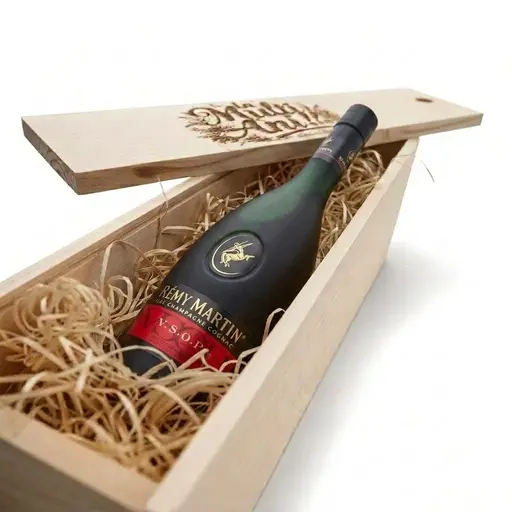 Pachet Cadou Cutie Lemn Personalizata Coniac Remy Martin VSOP