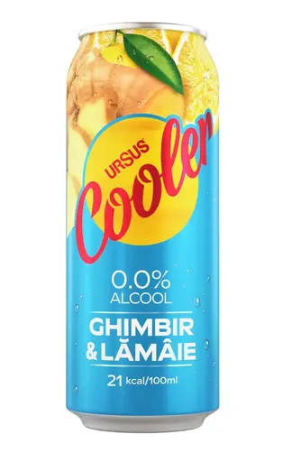 Bere blonda fara alcool cu aroma de ghimbir si lamaie Ursus Cooler