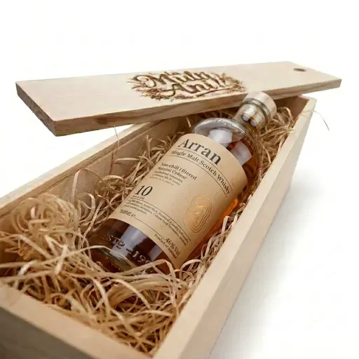 Pachet Cadou Cutie Lemn Personalizata Whisky Arran 10 Ani Single Malt