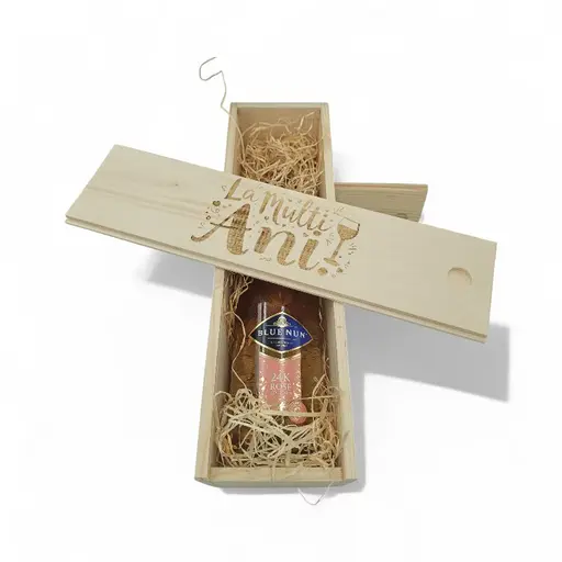 Cadou Cutie Lemn Personalizat Vin Spumant Rose Blue Nun Gold Rose 24 K Edition