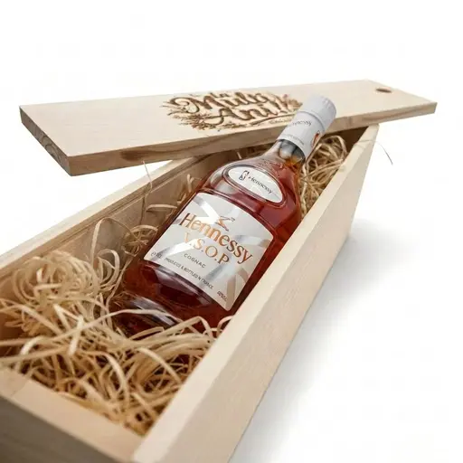 Pachet Cadou Cutie Lemn Personalizata Coniac Hennessy VSOP